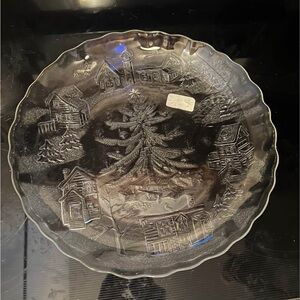 Clear Glass Plate with Village Scene. 13 inch. NEW!